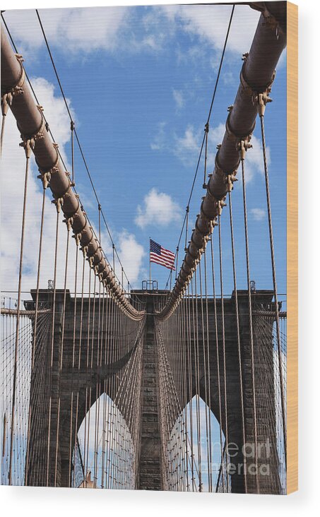 Manhattan Wood Print featuring the photograph Crossing The Brooklyn Bridge by Judy Wolinsky