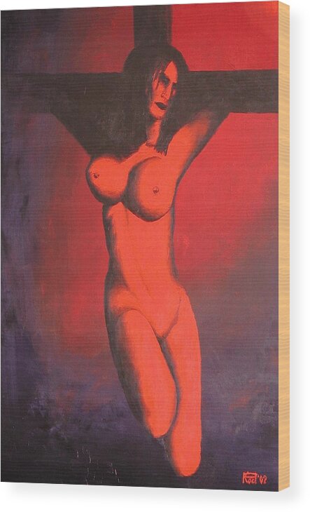 Nude Wood Print featuring the painting Crux by Poul Costinsky