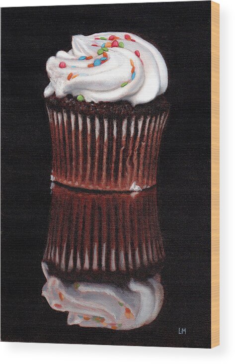 Cupcake Wood Print featuring the painting Cupcake Reflections by Linda Merchant
