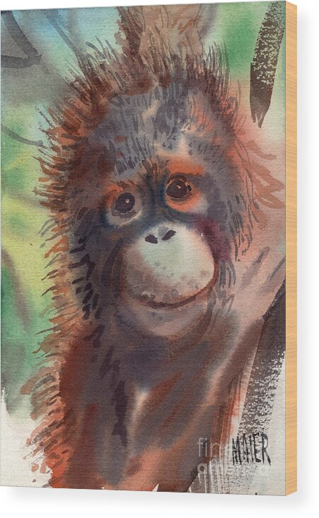 Orangutans Wood Print featuring the painting My Precious by Donald Maier