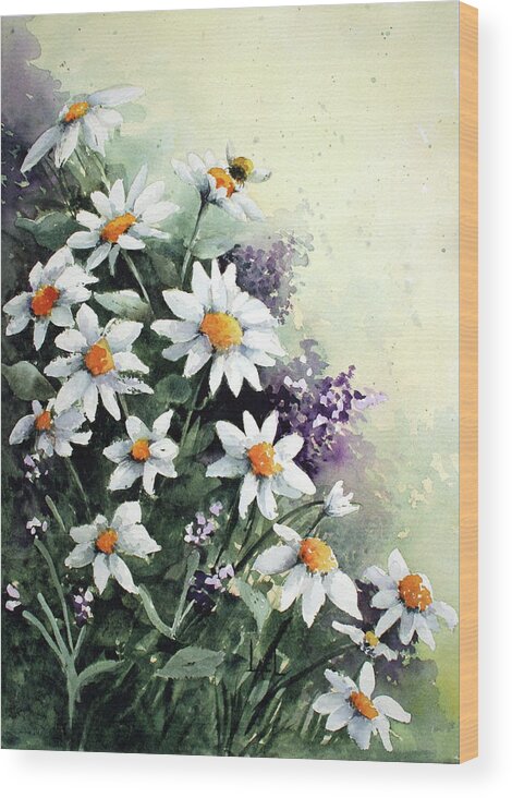 Daisies Wood Print featuring the painting Daisies by Lael Rutherford
