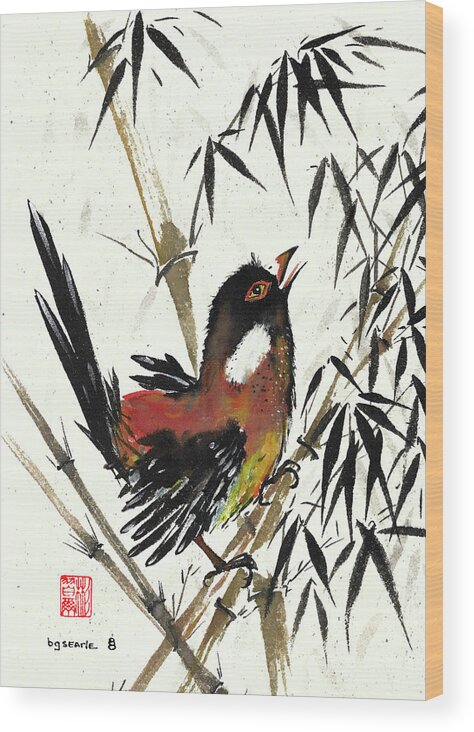 Chinese Brush Painting Wood Print featuring the painting Dancing in the Bamboo by Bill Searle
