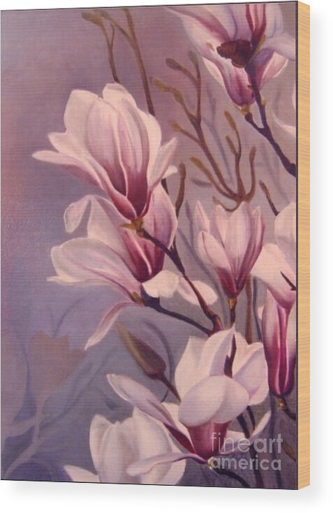 Flowers Wood Print featuring the painting Dancing Magnolias by Daniela Easter