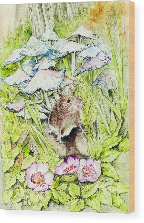 Darling Wood Print featuring the painting Darling Mouse by Morgan Fitzsimons