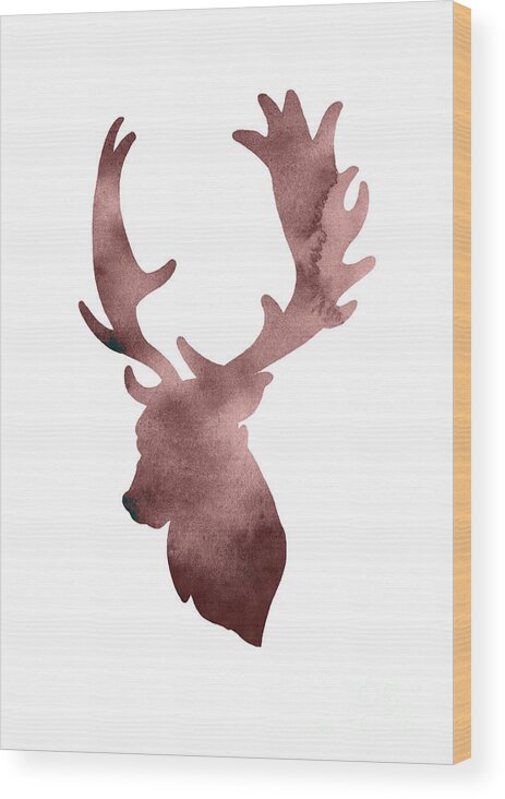  Abstract Wood Print featuring the painting Deer head silhouette minimalist painting by Joanna Szmerdt