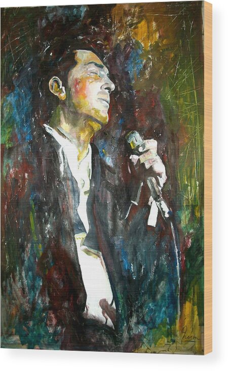 Dean Wood Print featuring the painting Dino The King Of Cool Dean Martin by Marcelo Neira