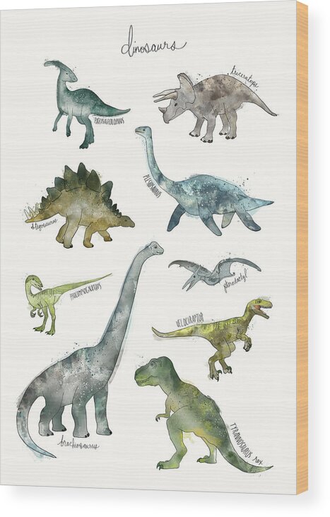 Dinosaurs Wood Print featuring the painting Dinosaurs by Amy Hamilton