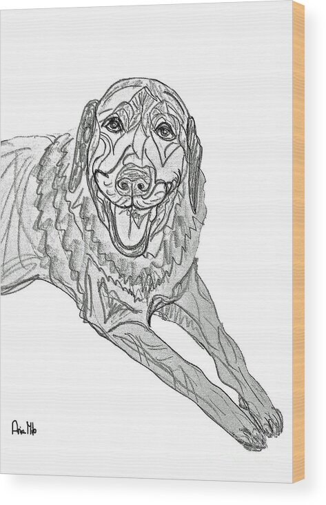 Dog Wood Print featuring the digital art Dog Sketch in Charcoal 9 by Ania M Milo