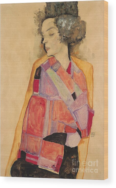 Schiele Wood Print featuring the painting Dreaming Woman by Egon Schiele by Egon Schiele