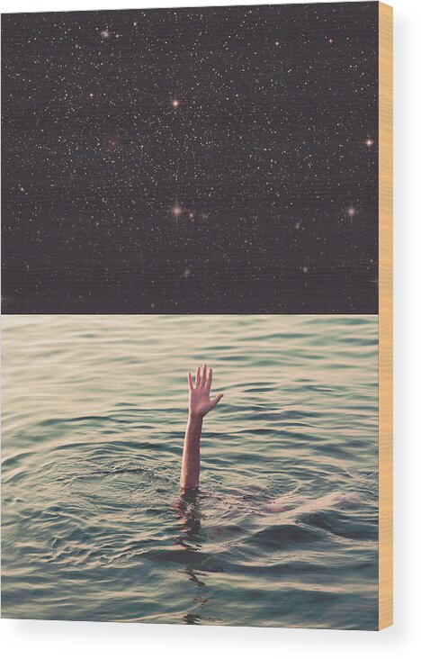 Collage Wood Print featuring the photograph Drowned in space by Fran Rodriguez