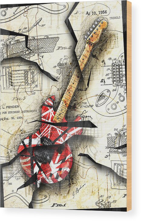 Guitar Wood Print featuring the digital art Eddie's Guitar by Gary Bodnar