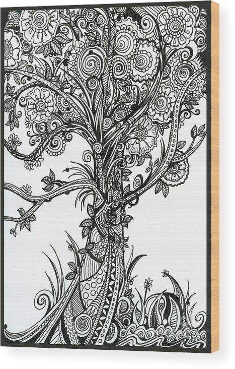 Trees Wood Print featuring the drawing Elegance by Danielle Scott