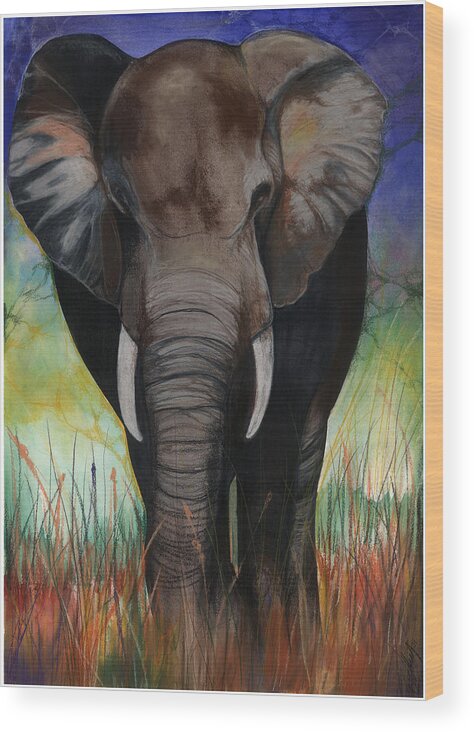 Elephant Wood Print featuring the mixed media Elephant by Anthony Burks Sr