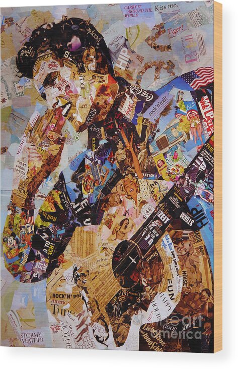 Elvis Presley Wood Print featuring the painting Elvis Presley Collage art by Gull G