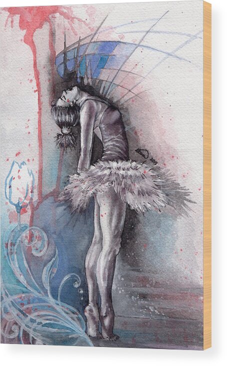 Dance Wood Print featuring the painting Emotional Ballet Dance by Alban Dizdari
