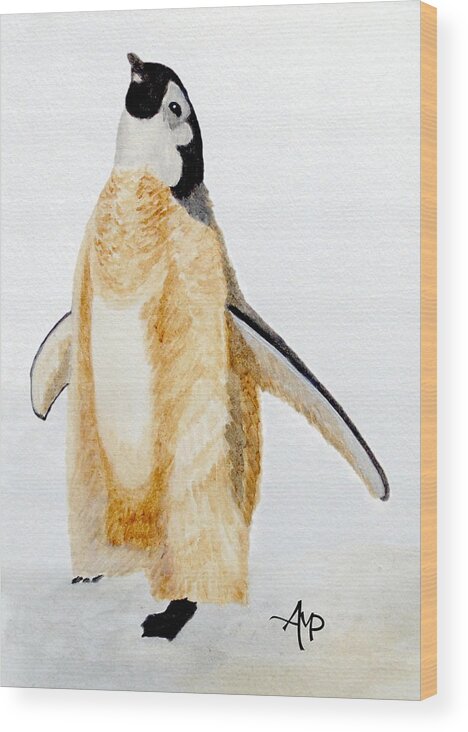 Emperor Penguin Wood Print featuring the painting Emperor Penguin Chick by Angeles M Pomata