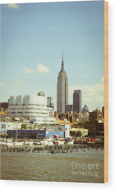 Empire State Building Wood Print featuring the digital art Empire State building from Hudson by Perry Van Munster