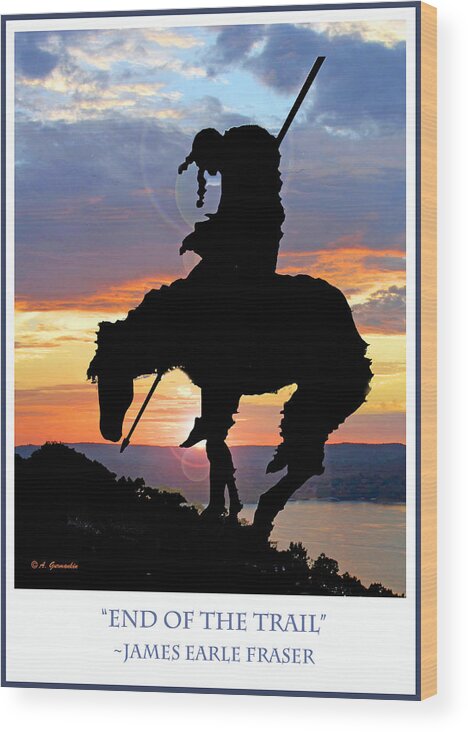 Tourist Attraction Wood Print featuring the photograph End of the Trail Sculpture in a Sunset by A Macarthur Gurmankin