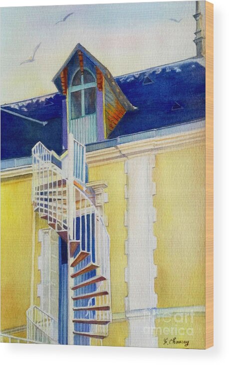 Escalier Wood Print featuring the painting Escalier du Grenier by Francoise Chauray