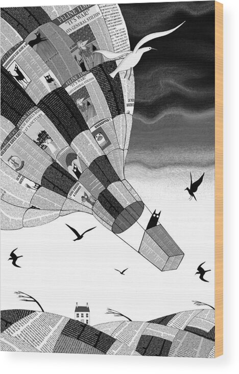 Balloon Wood Print featuring the mixed media Escape by Andrew Hitchen