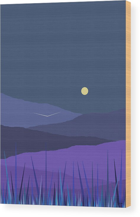 Evening Blue Ii Wood Print featuring the digital art Evening Blue II by Val Arie