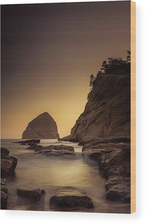 Cape Kiwanda Wood Print featuring the photograph Evening in the Cove by Don Schwartz