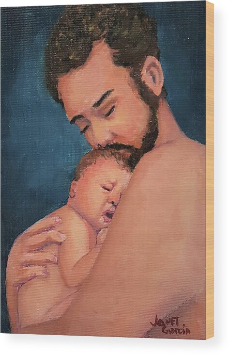 People Wood Print featuring the painting Fatherhood by Janet Garcia