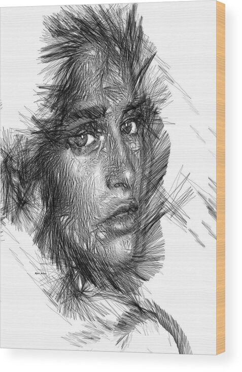 Rafael Salazar Wood Print featuring the digital art Female Sketch in Black and White by Rafael Salazar