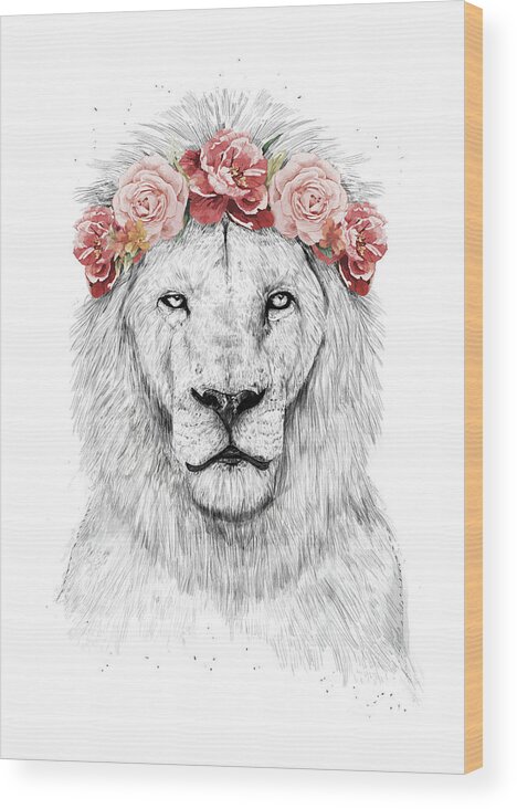 Lion Wood Print featuring the drawing Festival lion by Balazs Solti