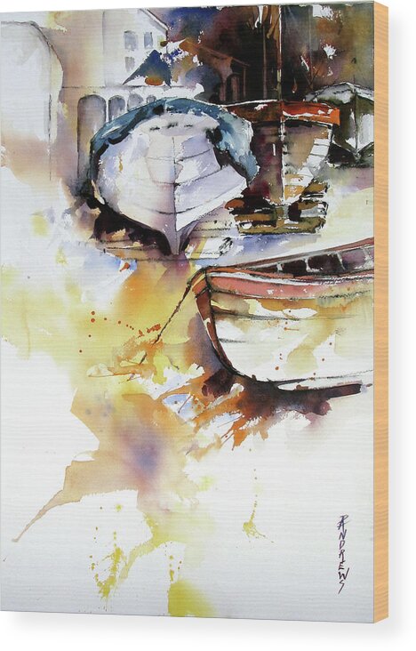 Boats Wood Print featuring the painting Fishing Boats by Rae Andrews