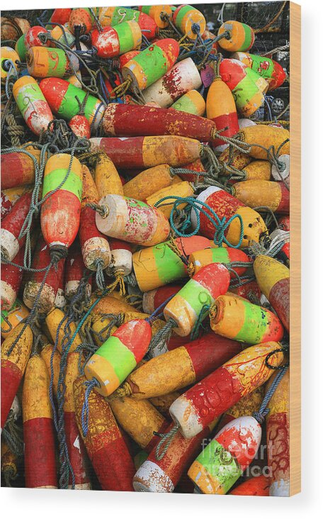 Fishing Wood Print featuring the photograph Fishing Buoys by Timothy Johnson