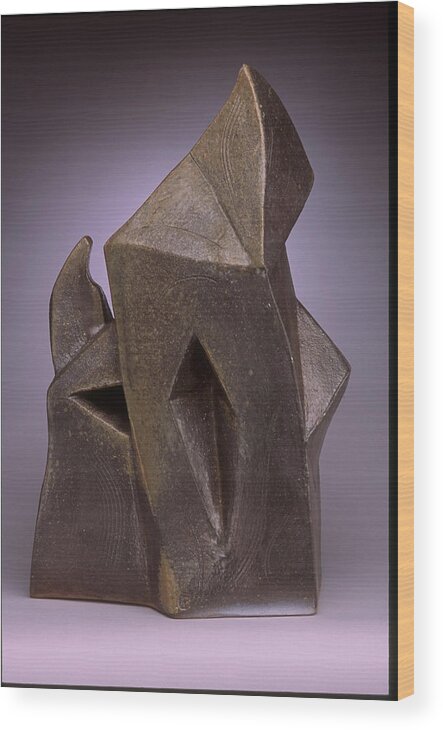 Woodfired Slab Built Stoneware Wood Print featuring the sculpture Flame Form by Stephen Hawks