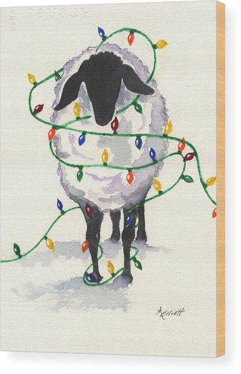 Sheep Wood Print featuring the painting Fleece Navidad by Marsha Elliott