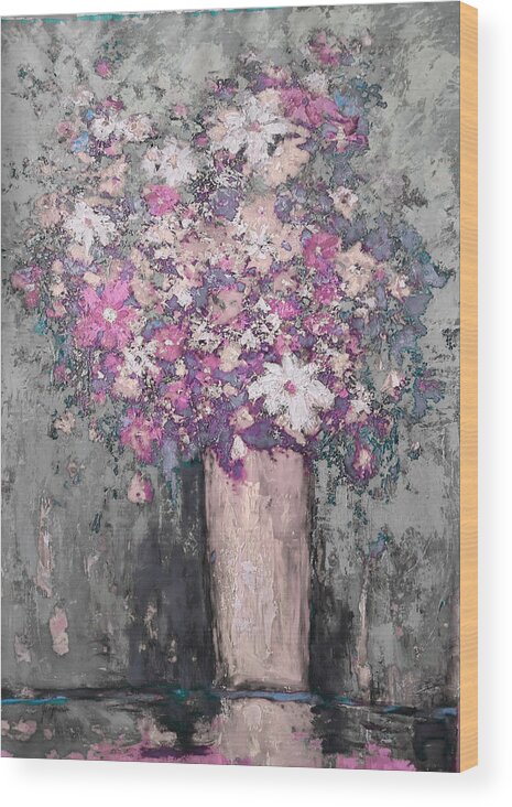 Floral Painting Wood Print featuring the painting FLORAL ABSTRACT - Reverse - Modern Impressionist Palette knife work by Patricia Awapara