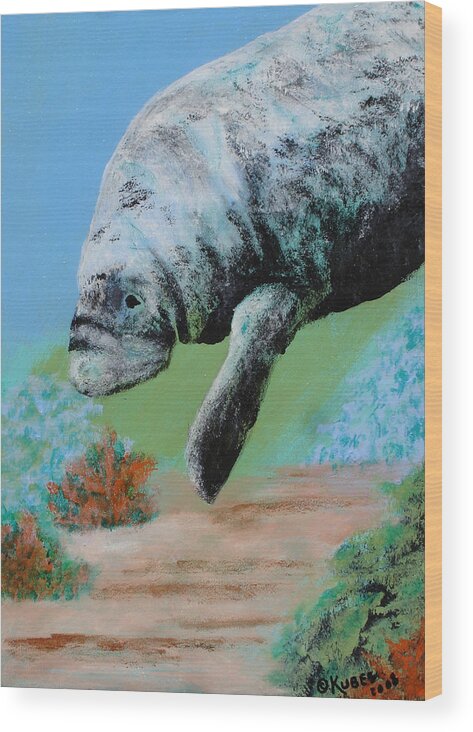 Florida Wood Print featuring the painting Florida Manatee by Susan Kubes