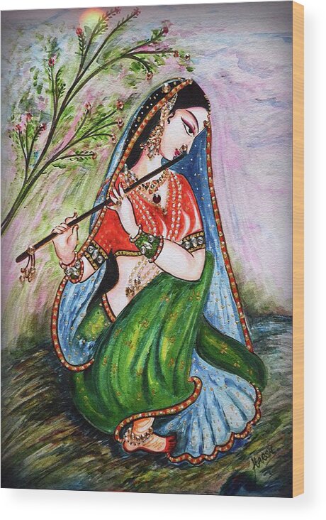 Radha Wood Print featuring the painting Flute Player by Harsh Malik