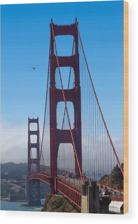 Bonnie Follett Wood Print featuring the photograph Fly By at the Golden Gate Bridge by Bonnie Follett