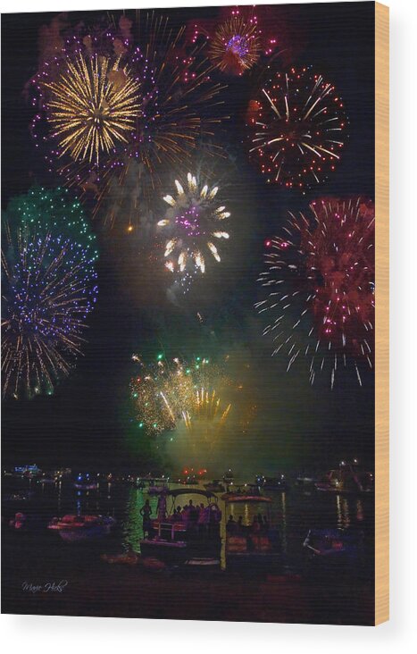 Fireworks Wood Print featuring the photograph Fourth of July Fireworks by Marie Hicks