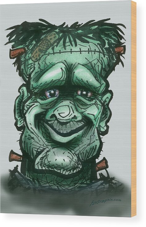 Frankenstein Wood Print featuring the greeting card Frankenstein by Kevin Middleton