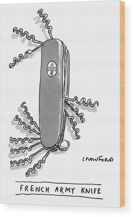 Swiss Army Knife Wood Print featuring the drawing French Army Knife by Michael Crawford