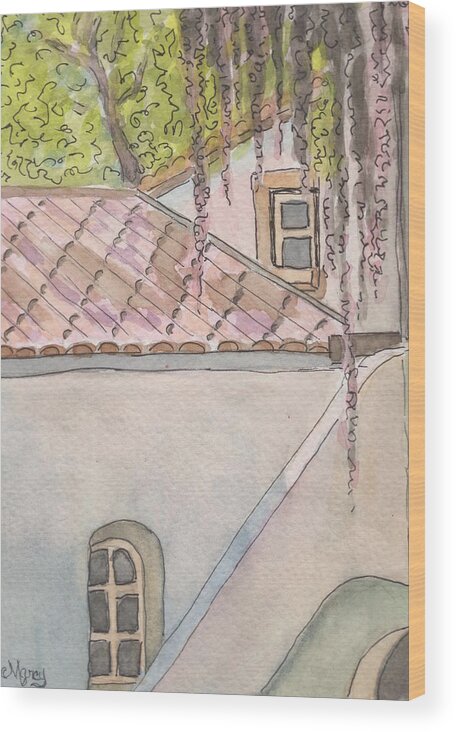 Watercolor Wood Print featuring the painting French Country Cottage by Marcy Brennan