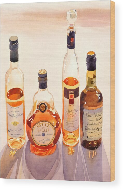 Bottles Wood Print featuring the painting French Liqueurs by Mary Helmreich