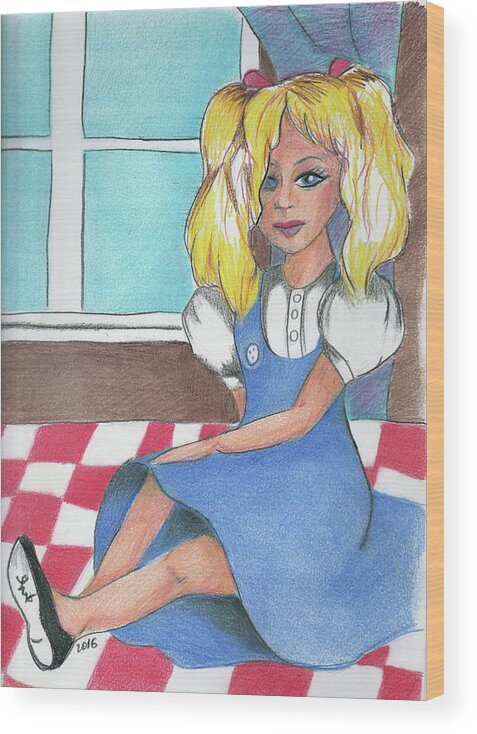 Dolly Wood Print featuring the drawing Frey's dolly by Loretta Nash