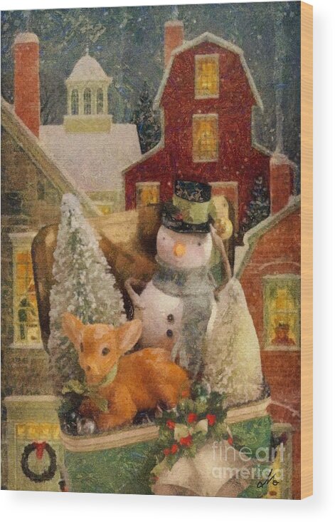 Frosty The Snowman Wood Print featuring the painting Frosty the Snowman by Mo T