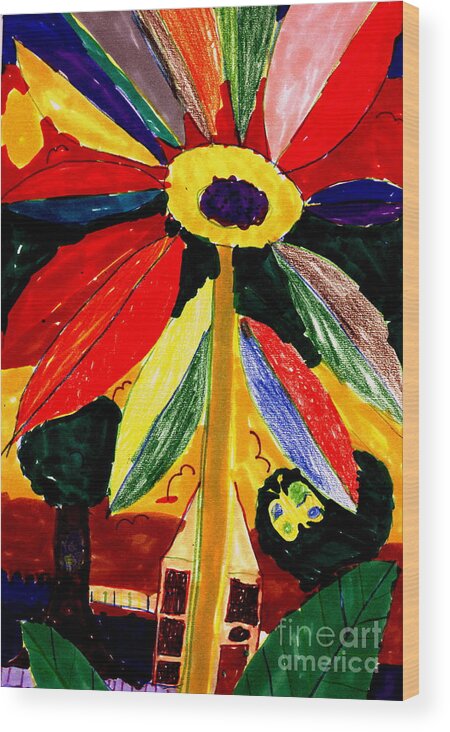 Children's Art Wood Print featuring the painting Full Bloom - My Home 2 by Angela L Walker
