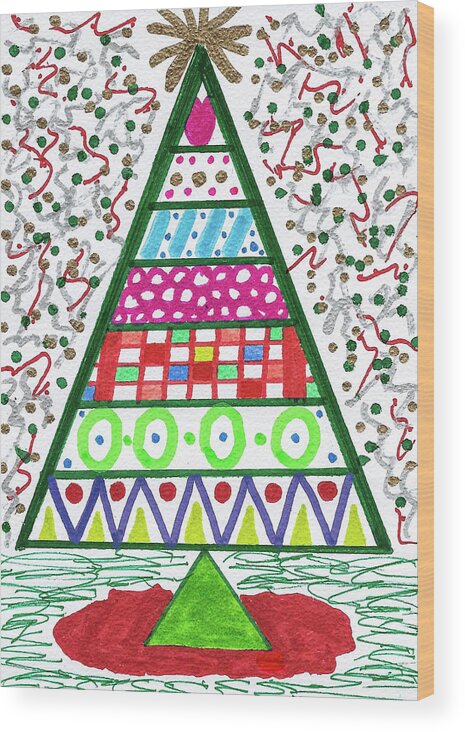 Original Art Wood Print featuring the drawing Funky Christmas by Susan Schanerman