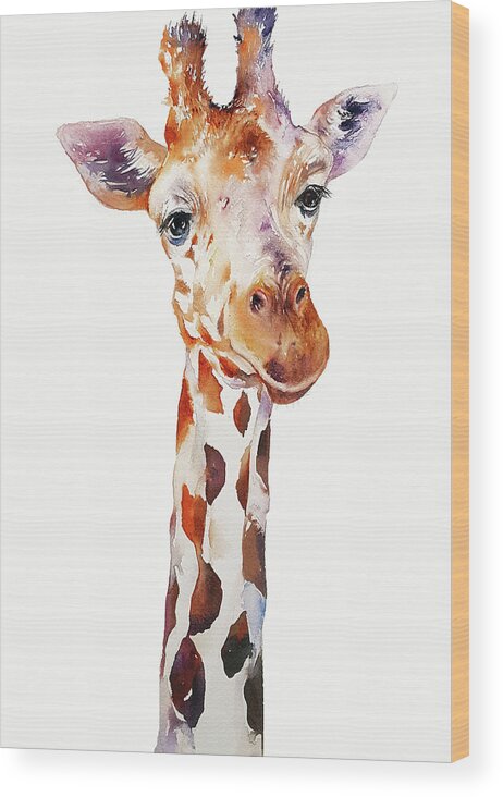 Giraffe Wood Print featuring the painting Gabe the Giraffe by Arti Chauhan