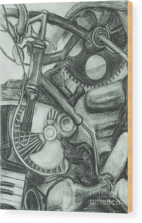 Abstract Wood Print featuring the drawing Gadgets of Sorts by Angelique Bowman