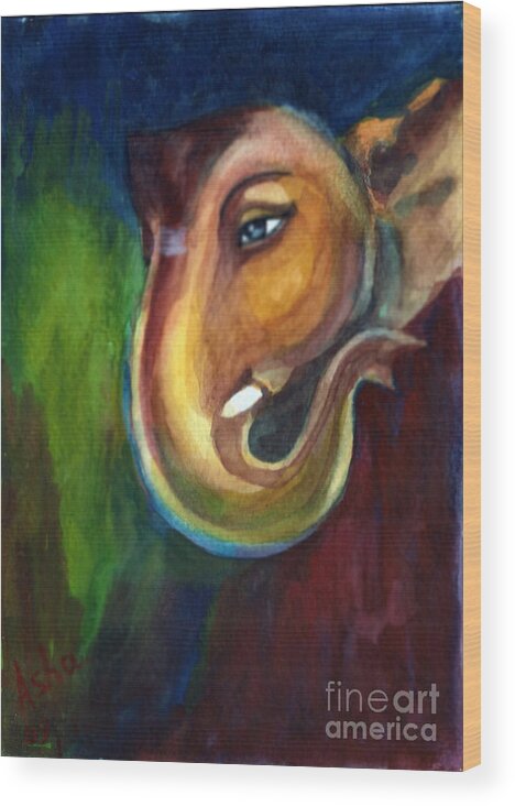 Ganesh Wood Print featuring the painting Ganesha by Asha Sudhaker Shenoy