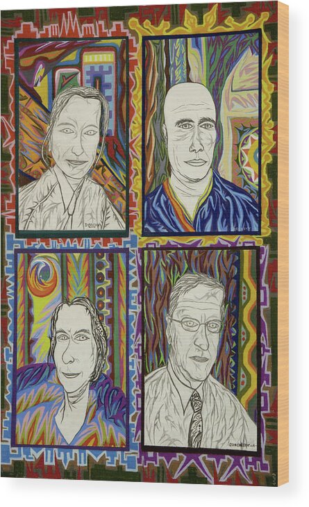 Portrait Wood Print featuring the painting Gang of Four by Robert SORENSEN